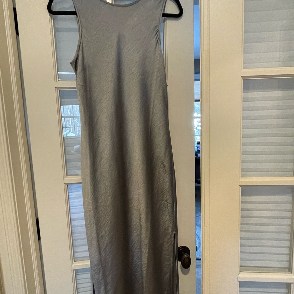 GAP Taupe Maxi Sheath Dress with Sleeveless Design and Crew Neck